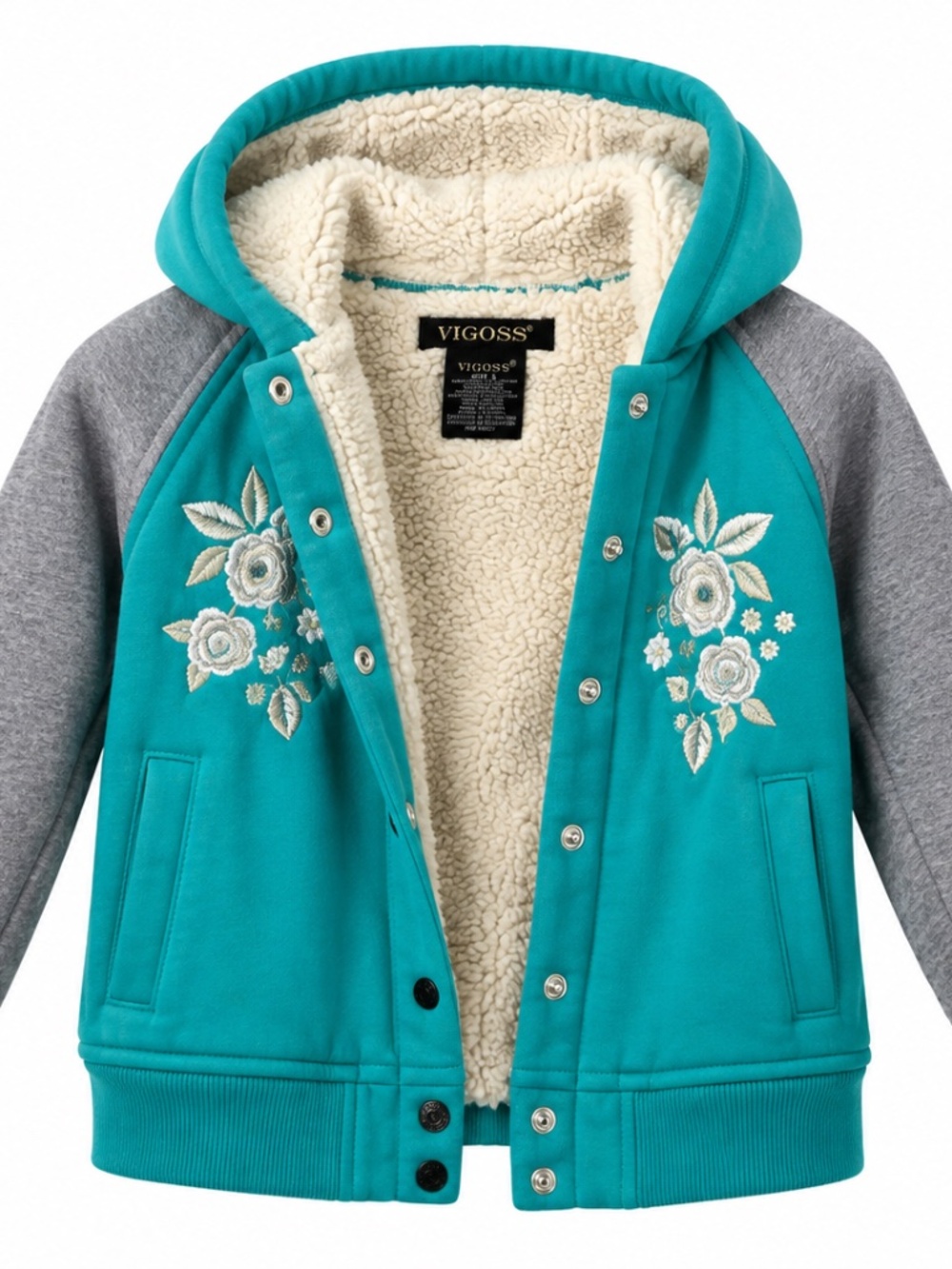 Vigoss Girls Teal Sherpa-Lined Hooded Jacket – Size 8